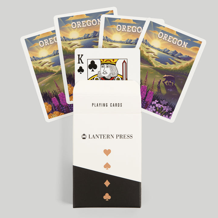 Playing Cards, Oregon, Bear and Spring Flowers, Lithograph, 52 Card Deck with Jokers in Box, Unique Art Cards Lantern Press 