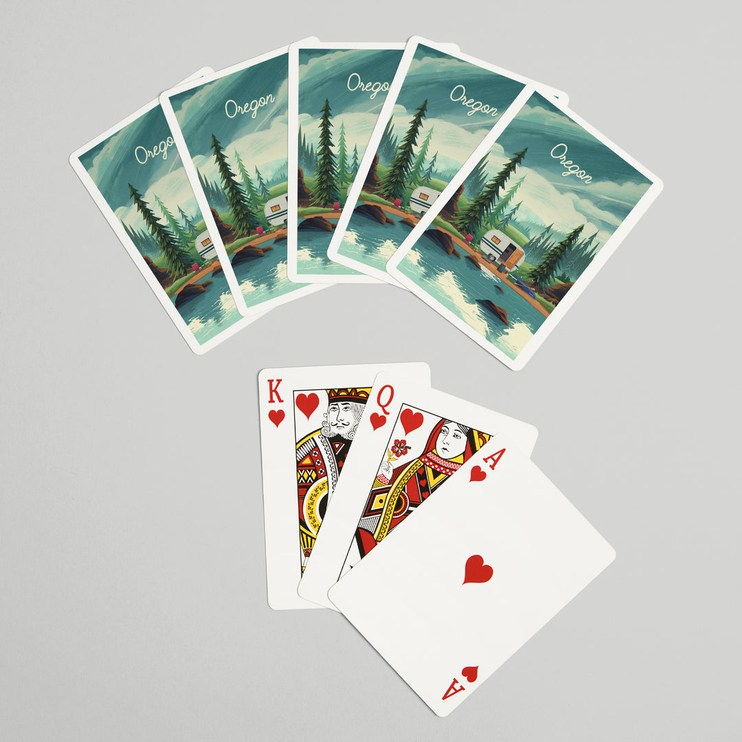 Playing Cards, Oregon, Bear and Spring Flowers Lithograph, 52 Card Deck with Jokers in Box, Unique Art Cards Lantern Press 