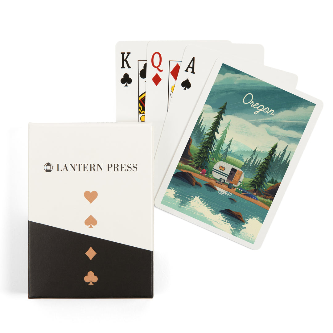 Playing Cards, Oregon, Bear and Spring Flowers Lithograph, 52 Card Deck with Jokers in Box, Unique Art Cards Lantern Press 