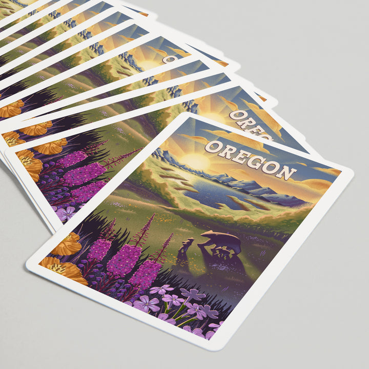 Playing Cards, Oregon, Bear and Spring Flowers, Lithograph, 52 Card Deck with Jokers in Box, Unique Art Cards Lantern Press 