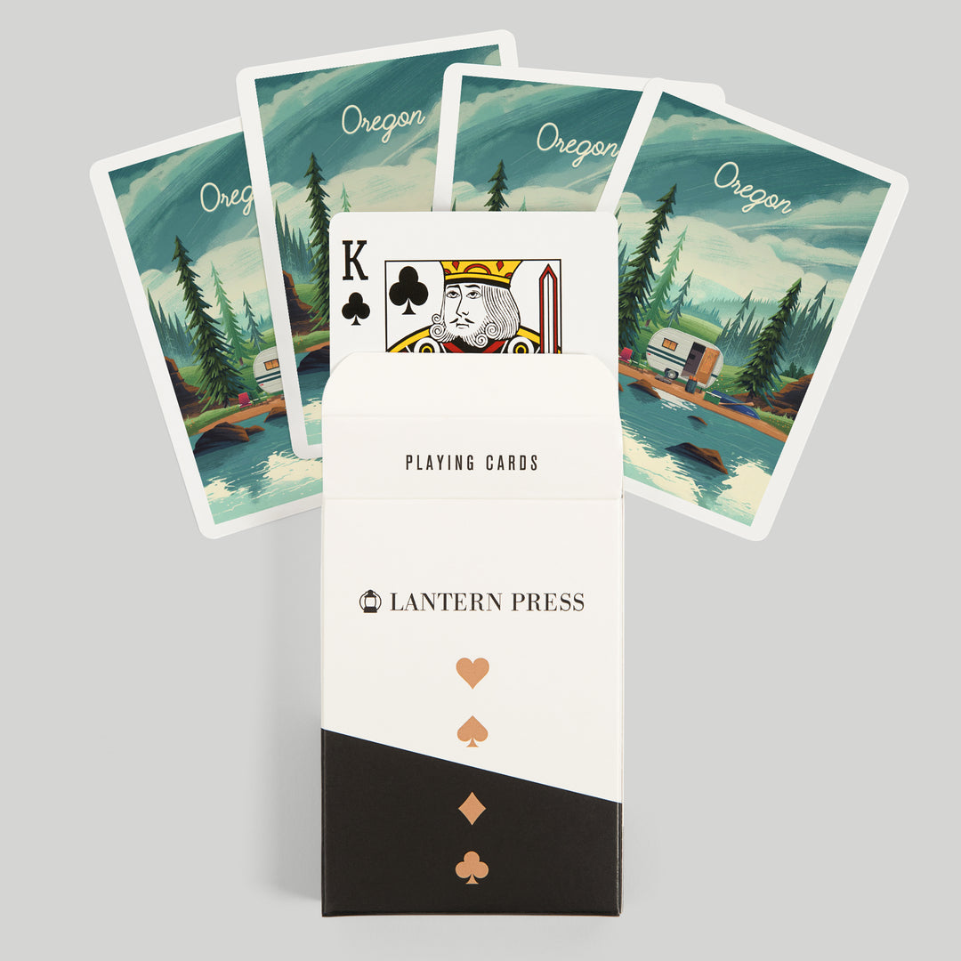Playing Cards, Oregon, Bear and Spring Flowers Lithograph, 52 Card Deck with Jokers in Box, Unique Art Cards Lantern Press 
