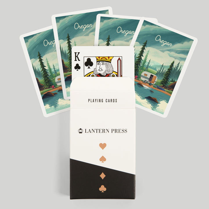 Playing Cards, Oregon, Bear and Spring Flowers Lithograph, 52 Card Deck with Jokers in Box, Unique Art Cards Lantern Press 