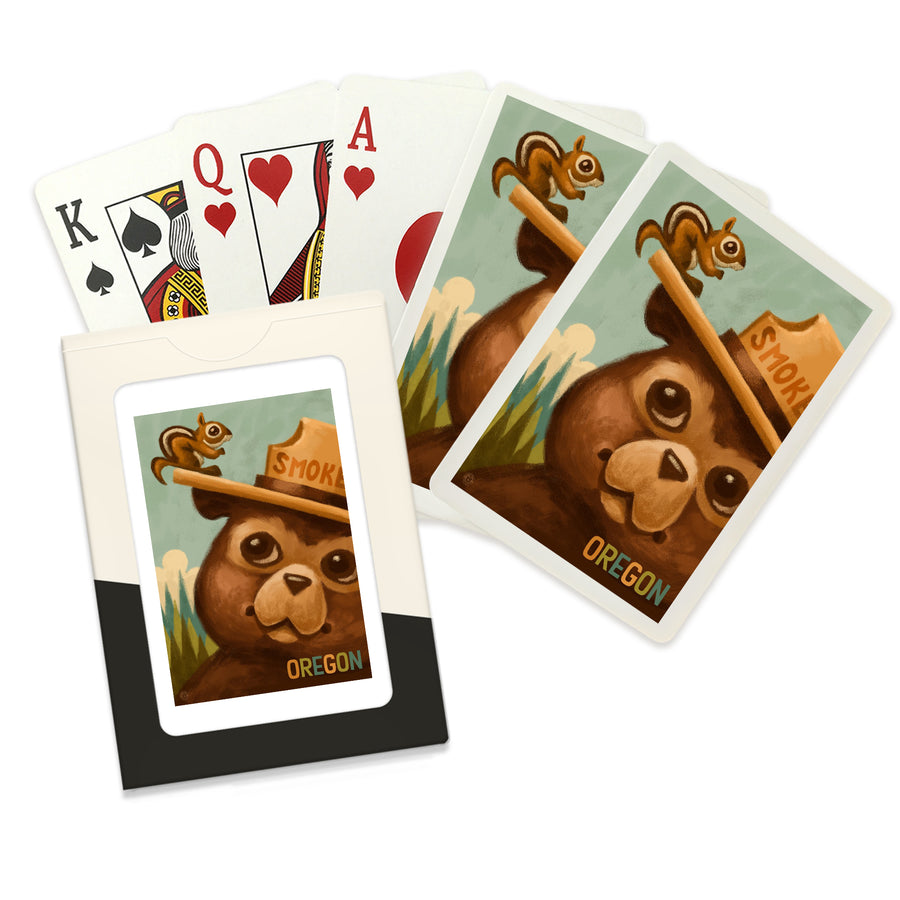 Playing Cards, Oregon, Smokey Bear and Squirrel, 52 Card Deck with Jokers in Box, Unique Art Cards Lantern Press 