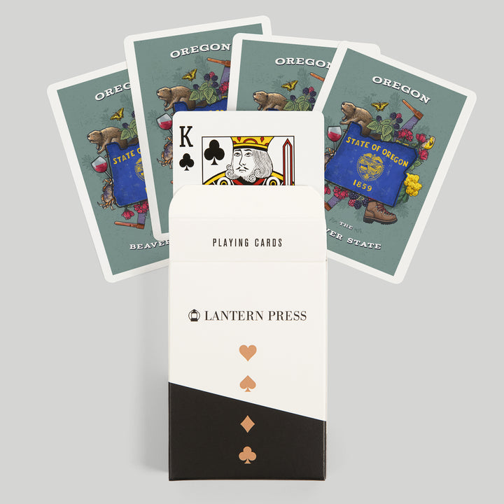 Playing Cards, Oregon, State Treasure Trove, State Series, 52 Card Deck with Jokers in Box, Unique Art Cards Lantern Press 