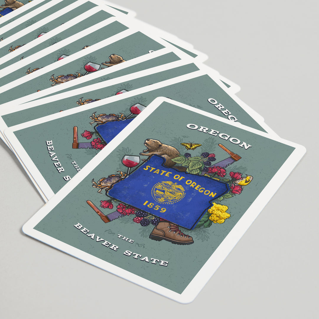 Playing Cards, Oregon, State Treasure Trove, State Series, 52 Card Deck with Jokers in Box, Unique Art Cards Lantern Press 