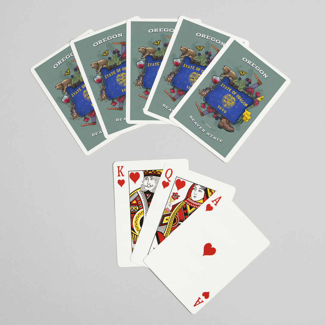 Playing Cards, Oregon, State Treasure Trove, State Series, 52 Card Deck with Jokers in Box, Unique Art Cards Lantern Press 