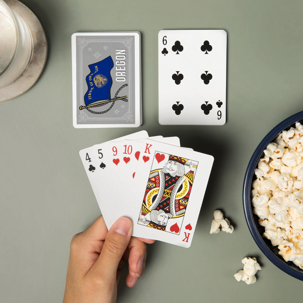 Playing Cards, Oregon, Waving State Flag, State Series, 52 Card Deck with Jokers in Box, Unique Art Cards Lantern Press 