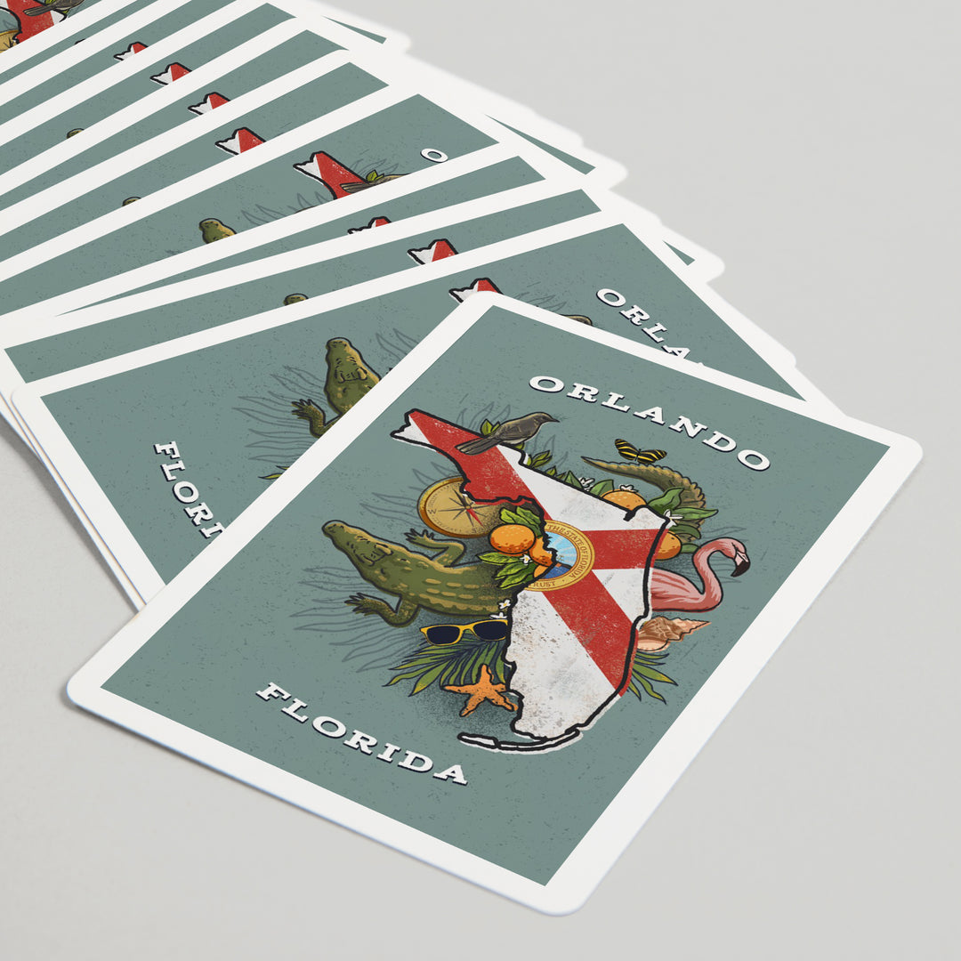 Playing Cards, Orlando, Florida, State Treasure Trove, State Series, 52 Card Deck with Jokers in Box, Unique Art Cards Lantern Press 