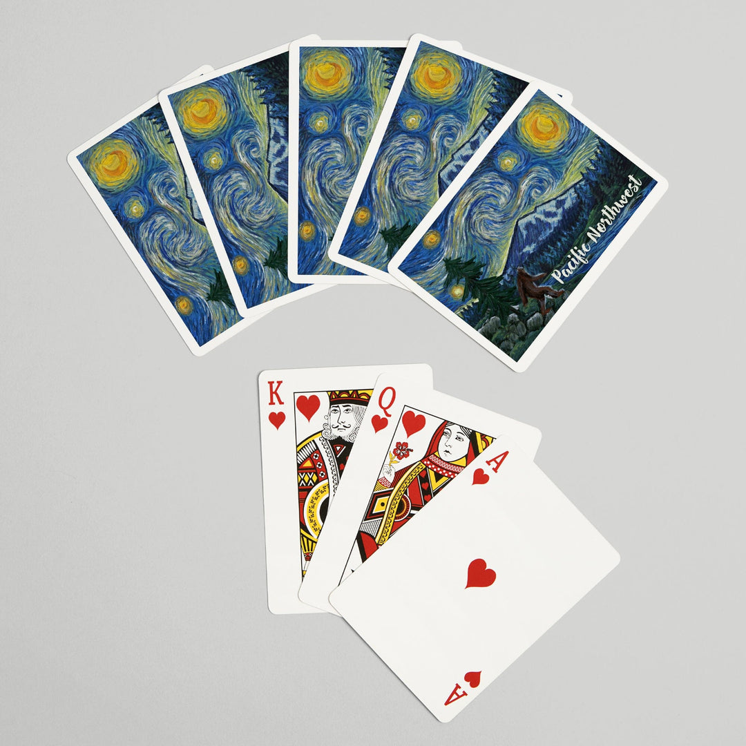 Playing Cards, Pacific Northwest, Bigfoot, Starry Night, 52 Card Deck with Jokers in Box, Unique Art Cards Lantern Press 