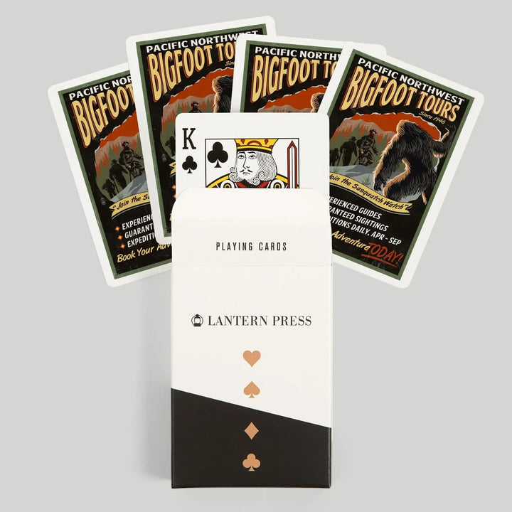 Playing Cards, Pacific Northwest, Bigfoot Tours, Vintage Sign, 52 Card Deck with Jokers in Box, Unique Art Cards Lantern Press 