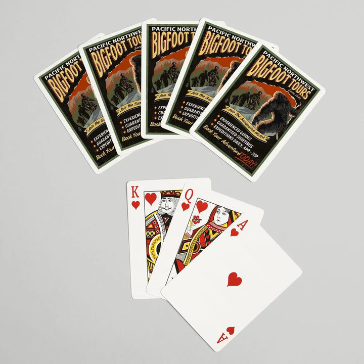 Playing Cards, Pacific Northwest, Bigfoot Tours, Vintage Sign, 52 Card Deck with Jokers in Box, Unique Art Cards Lantern Press 