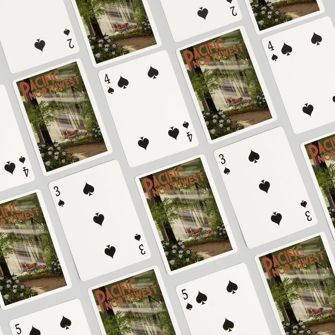 Playing Cards, Pacific Northwest, Deer in Forest, 52 Card Deck with Jokers in Box, Unique Art Cards Lantern Press 