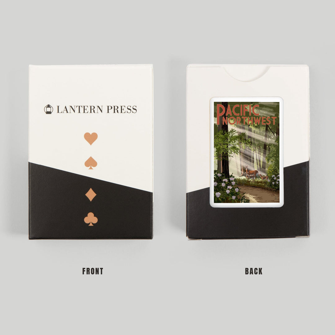 Playing Cards, Pacific Northwest, Deer in Forest, 52 Card Deck with Jokers in Box, Unique Art Cards Lantern Press 