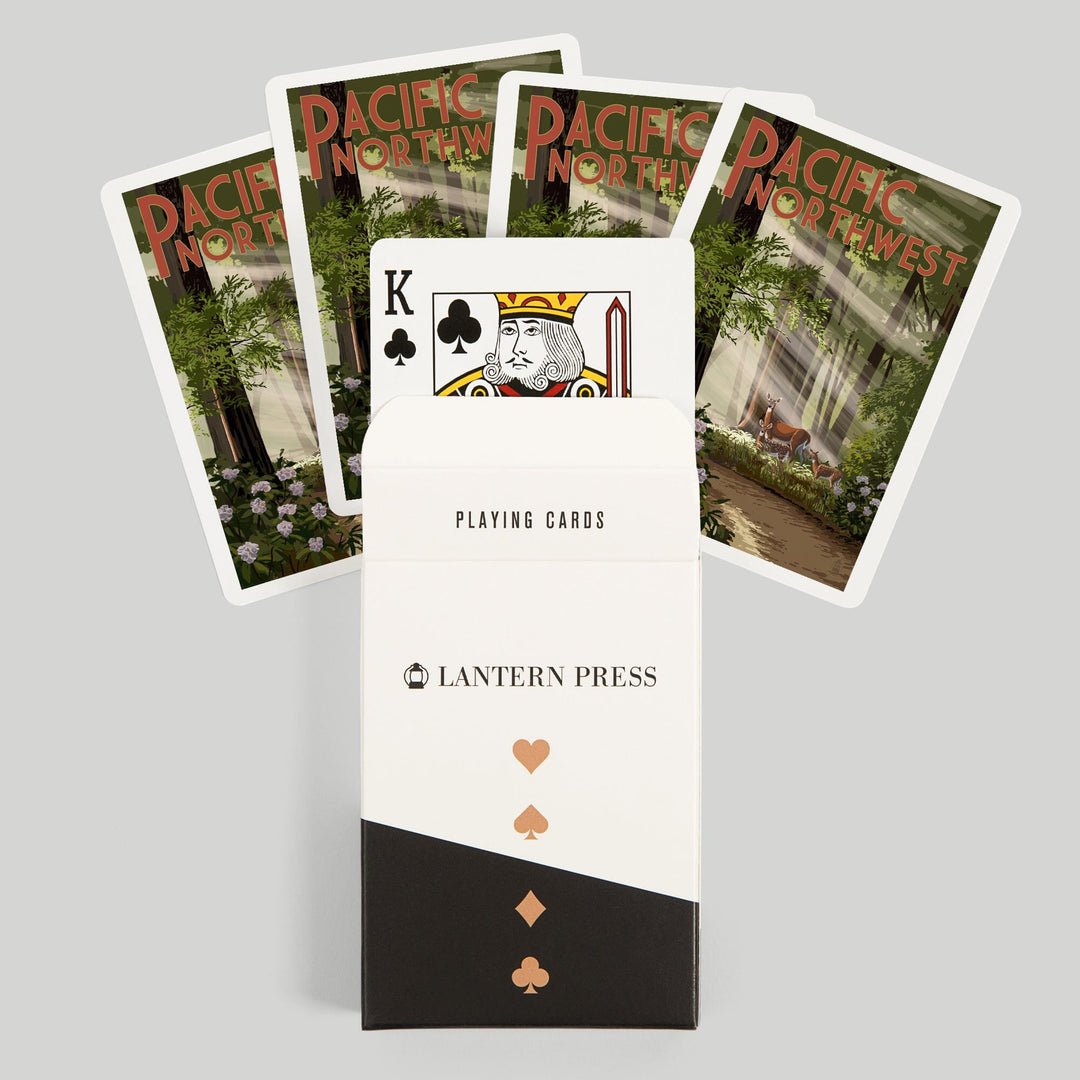Playing Cards, Pacific Northwest, Deer in Forest, 52 Card Deck with Jokers in Box, Unique Art Cards Lantern Press 