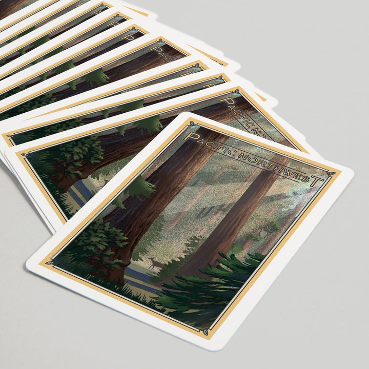 Playing Cards, Pacific Northwest, Deer in Forest, Lithograph, 52 Card Deck with Jokers in Box, Unique Art Cards Lantern Press 