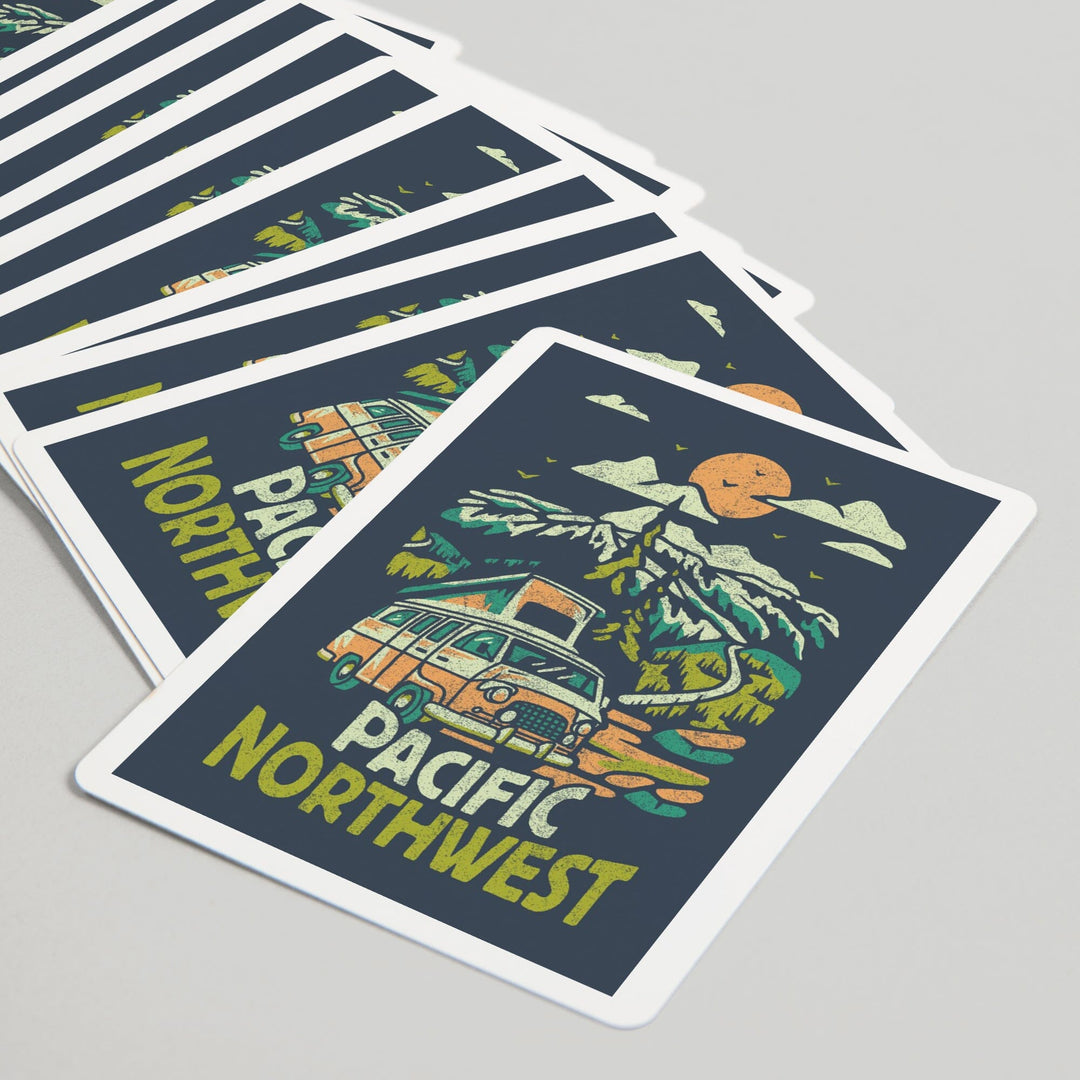 Playing Cards, Pacific Northwest, Distressed Vector, Camper Van in the Mountains, 52 Card Deck with Jokers in Box, Unique Art Cards Lantern Press 