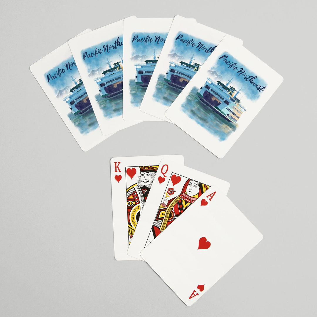 Playing Cards, Pacific Northwest, Ferry, Watercolor, 52 Card Deck with Jokers in Box, Unique Art Cards Lantern Press 