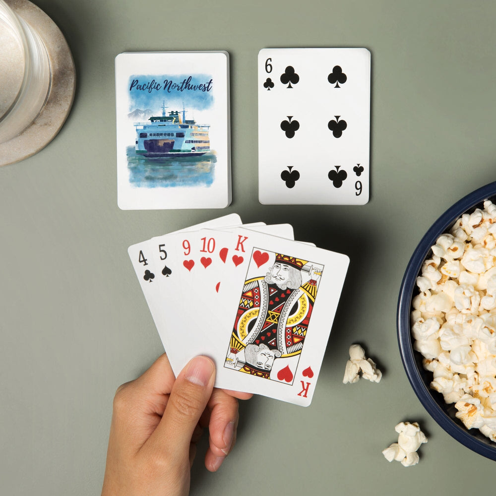 Playing Cards, Pacific Northwest, Ferry, Watercolor, 52 Card Deck with Jokers in Box, Unique Art Cards Lantern Press 