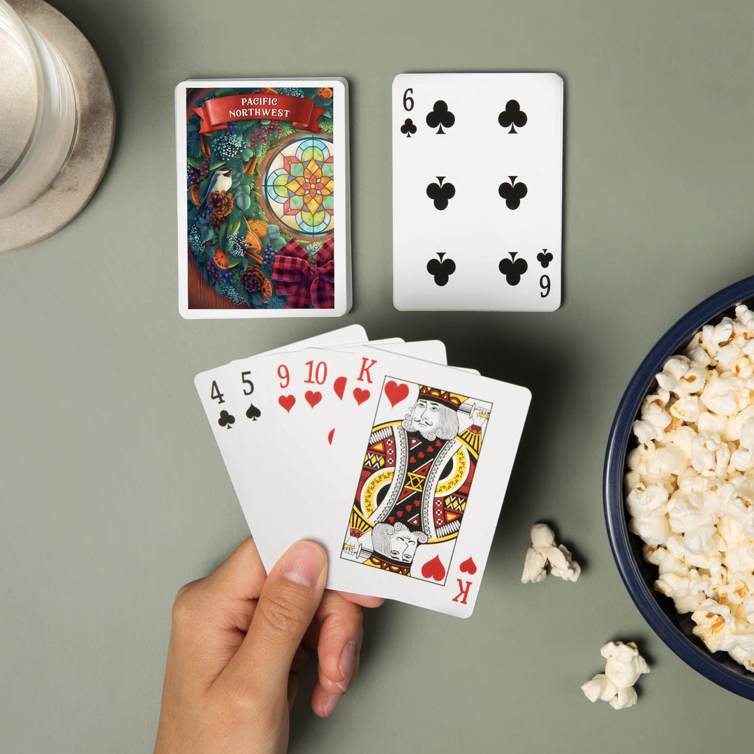 Playing Cards, Pacific Northwest, Front Door with Wreath, 52 Card Deck with Jokers in Box, Unique Art Cards Lantern Press 