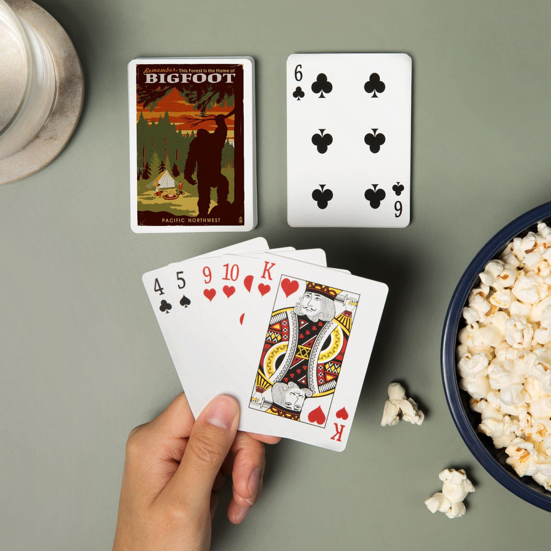 Playing Cards, Pacific Northwest, Home of Bigfoot, WPA Style, 52 Card Deck with Jokers in Box, Unique Art Cards Lantern Press 