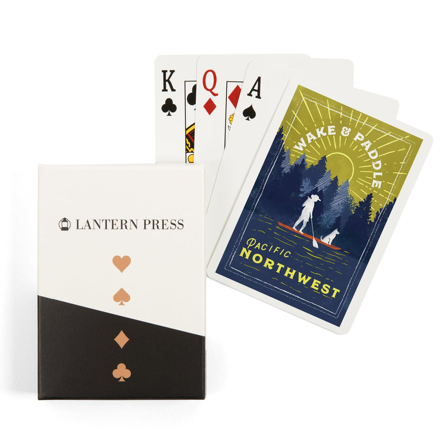 Playing Cards, Pacific Northwest, Lake Life Series, Wake and Paddle, Landscape with Trees, 52 Card Deck with Jokers in Box, Unique Art Cards Lantern Press 