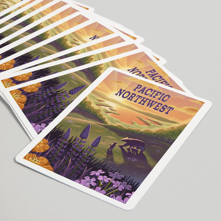 Playing Cards, Pacific Northwest, Lithograph, Bear and Spring Flowers, Lake, 52 Card Deck with Jokers in Box, Unique Art Cards Lantern Press 
