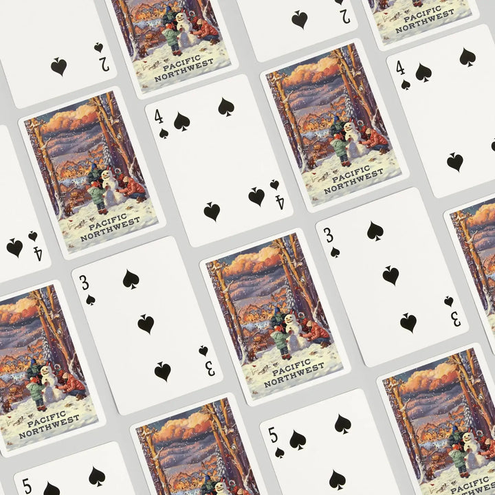 Playing Cards, Pacific Northwest, Merry and Bright, Vintage Snowman, 52 Card Deck with Jokers in Box, Unique Art Cards Lantern Press 