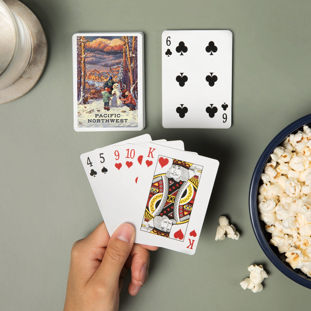 Playing Cards, Pacific Northwest, Merry and Bright, Vintage Snowman, 52 Card Deck with Jokers in Box, Unique Art Cards Lantern Press 
