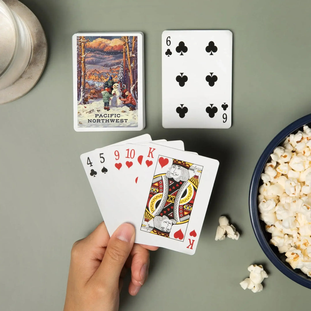 Playing Cards, Pacific Northwest, Merry and Bright, Vintage Snowman, 52 Card Deck with Jokers in Box, Unique Art Cards Lantern Press 