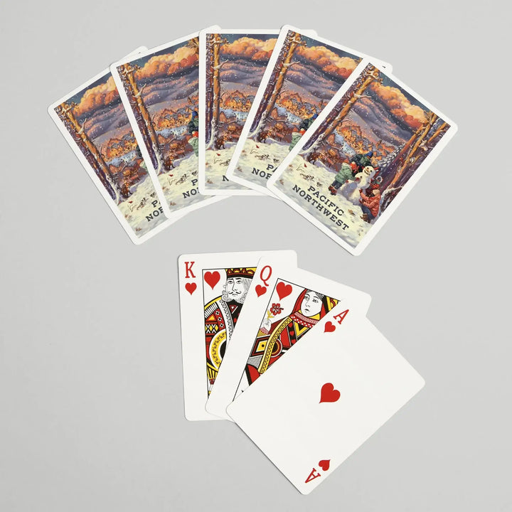Playing Cards, Pacific Northwest, Merry and Bright, Vintage Snowman, 52 Card Deck with Jokers in Box, Unique Art Cards Lantern Press 