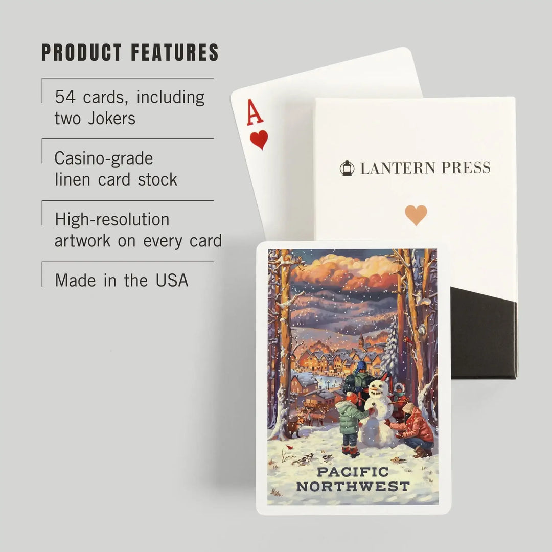 Playing Cards, Pacific Northwest, Merry and Bright, Vintage Snowman, 52 Card Deck with Jokers in Box, Unique Art Cards Lantern Press 