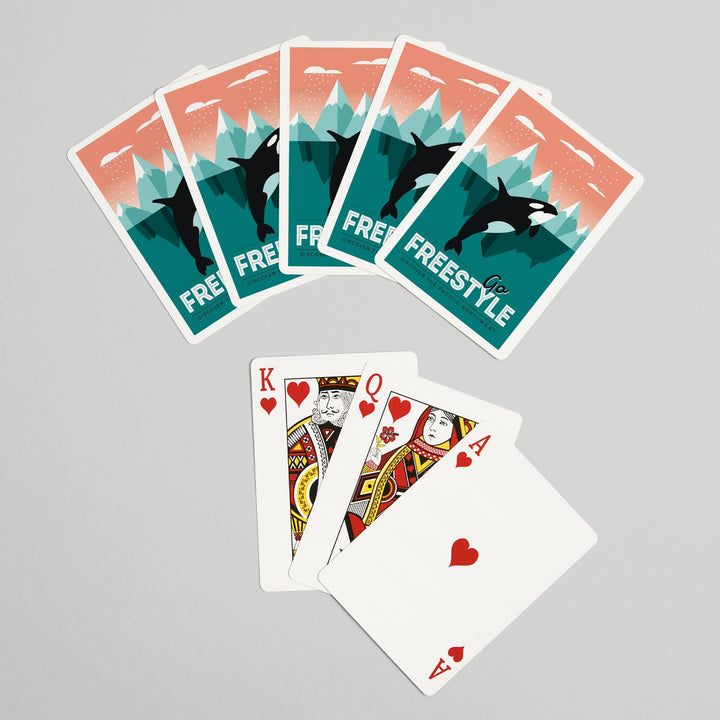 Playing Cards, Pacific Northwest, Orca Whale, Go Freestyle, 52 Card Deck with Jokers in Box, Unique Art Cards Lantern Press 