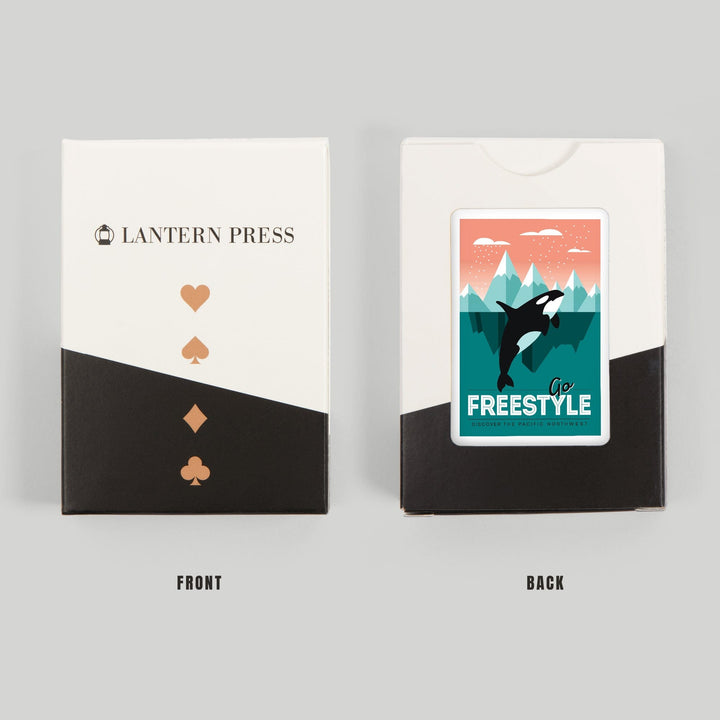 Playing Cards, Pacific Northwest, Orca Whale, Go Freestyle, 52 Card Deck with Jokers in Box, Unique Art Cards Lantern Press 
