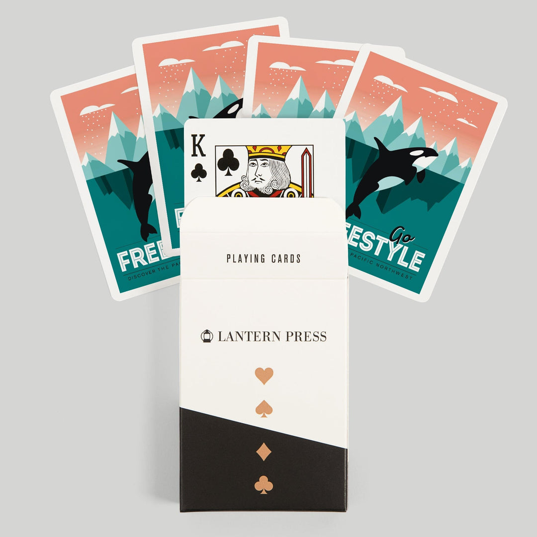 Playing Cards, Pacific Northwest, Orca Whale, Go Freestyle, 52 Card Deck with Jokers in Box, Unique Art Cards Lantern Press 