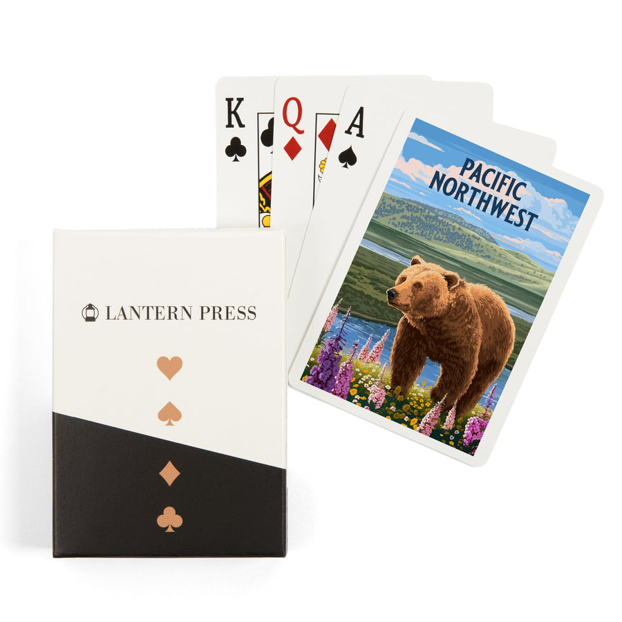 Playing Cards, Pacific Northwest, Painterly, Grizzly Bear in Meadow, 52 Card Deck with Jokers in Box, Unique Art Cards Lantern Press 