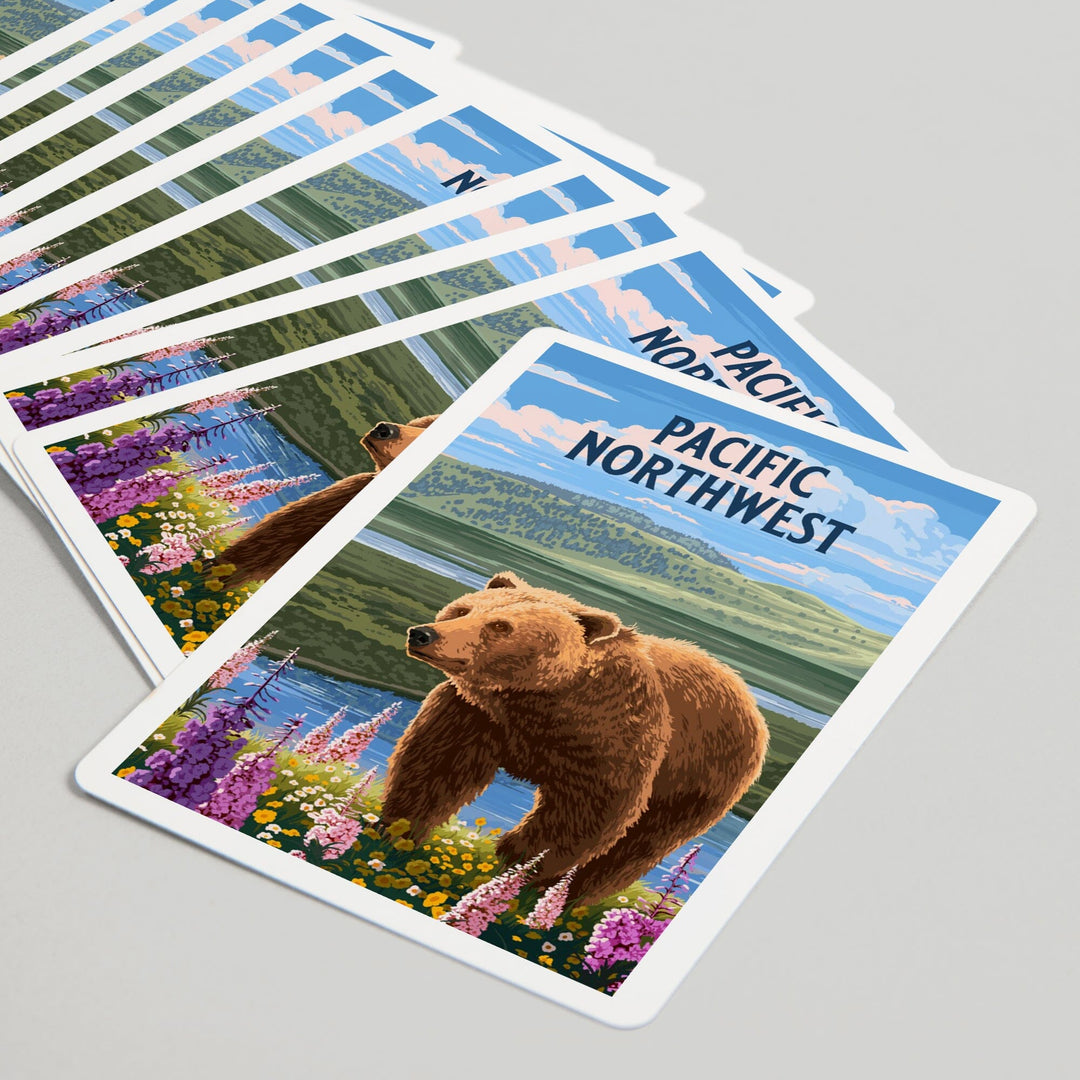 Playing Cards, Pacific Northwest, Painterly, Grizzly Bear in Meadow, 52 Card Deck with Jokers in Box, Unique Art Cards Lantern Press 