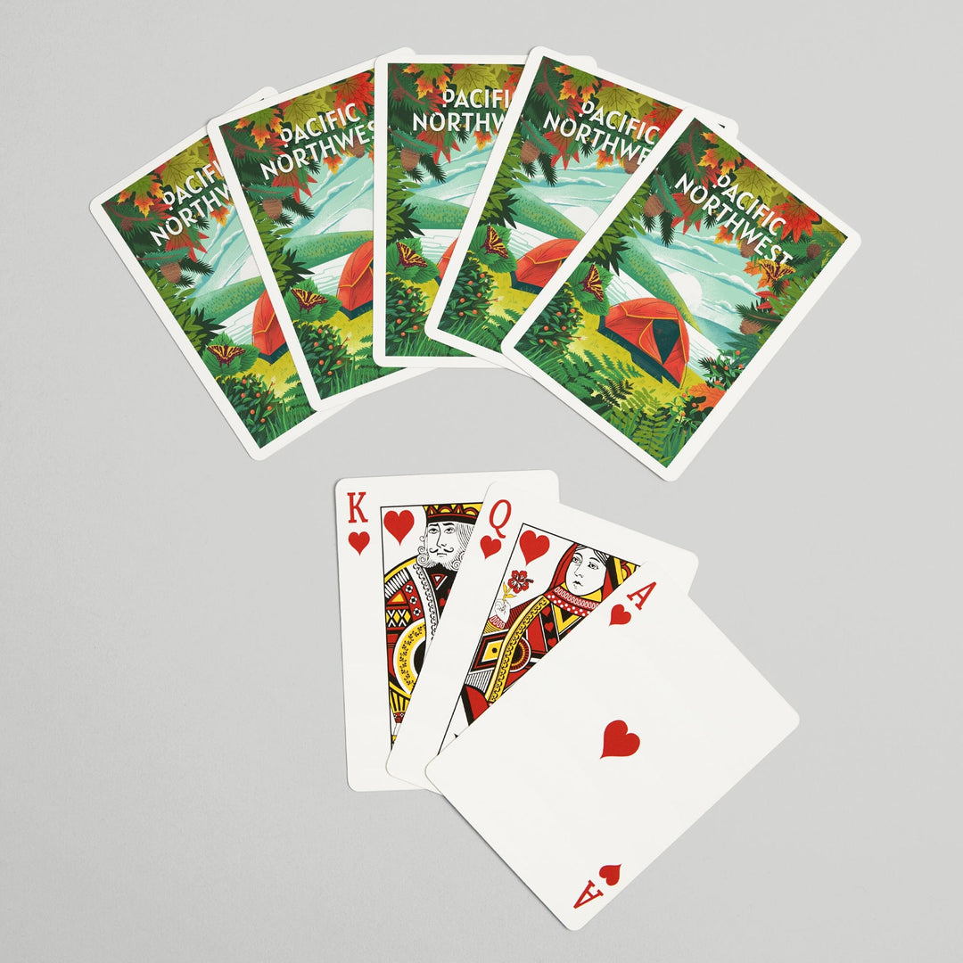Playing Cards, Pacific Northwest, Peek That View, Tent Camping, Fall Colors, 52 Card Deck with Jokers in Box, Unique Art Cards Lantern Press 