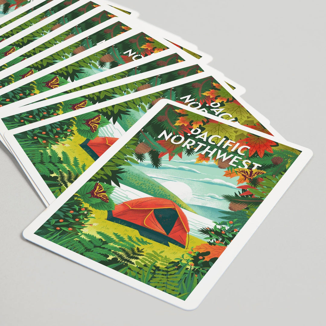 Playing Cards, Pacific Northwest, Peek That View, Tent Camping, Fall Colors, 52 Card Deck with Jokers in Box, Unique Art Cards Lantern Press 