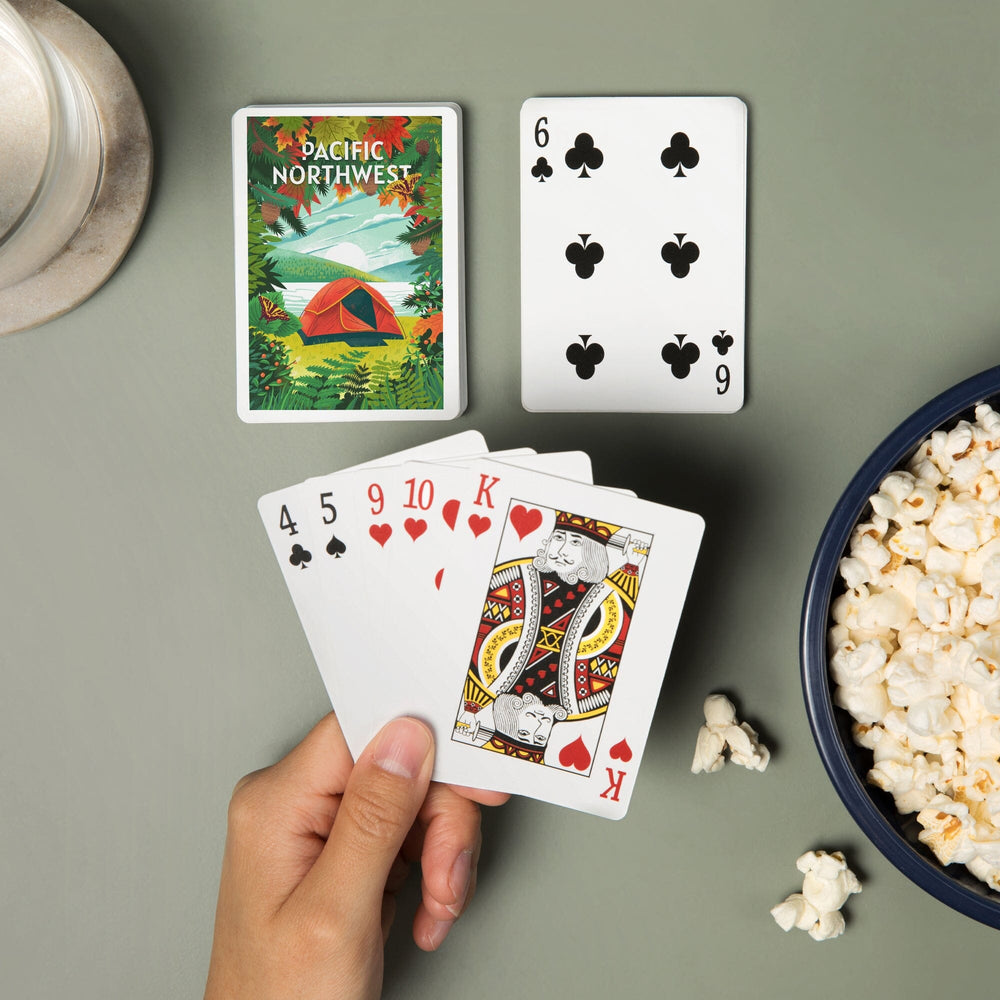 Playing Cards, Pacific Northwest, Peek That View, Tent Camping, Fall Colors, 52 Card Deck with Jokers in Box, Unique Art Cards Lantern Press 