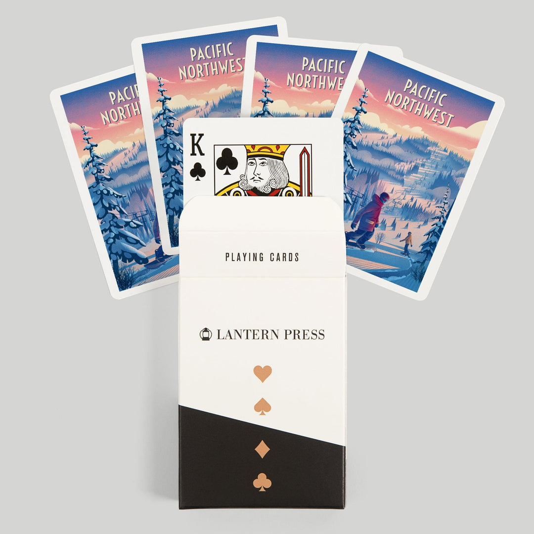 Playing Cards, Pacific Northwest, Shred the Gnar, Snowboarding, 52 Card Deck with Jokers in Box, Unique Art Cards Lantern Press 