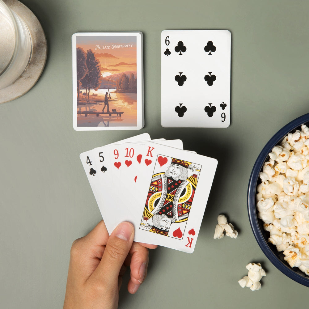 Playing Cards, Pacific Northwest, This is Living, Fishing with Hills, 52 Card Deck with Jokers in Box, Unique Art Cards Lantern Press 