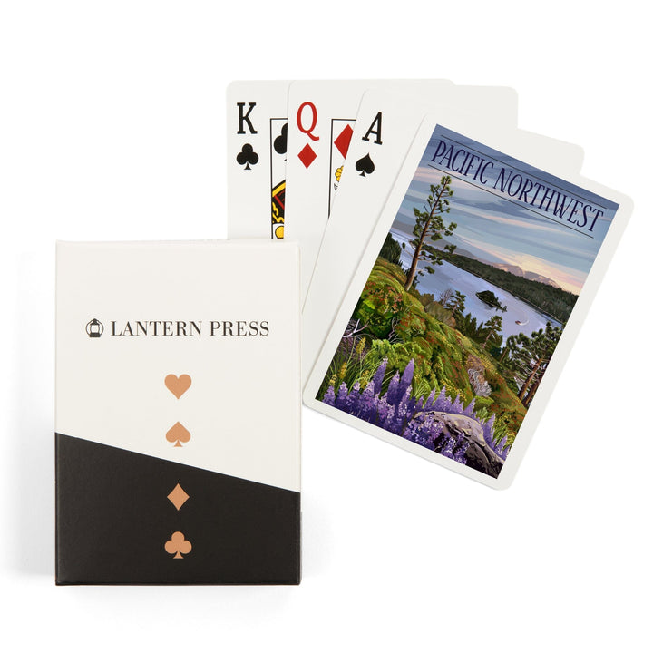 Playing Cards, Pacific Northwest, View of Sound and Mountains, 52 Card Deck with Jokers in Box, Unique Art Cards Lantern Press 