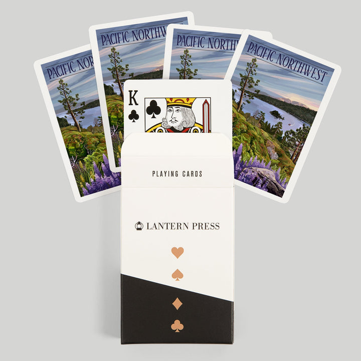 Playing Cards, Pacific Northwest, View of Sound and Mountains, 52 Card Deck with Jokers in Box, Unique Art Cards Lantern Press 