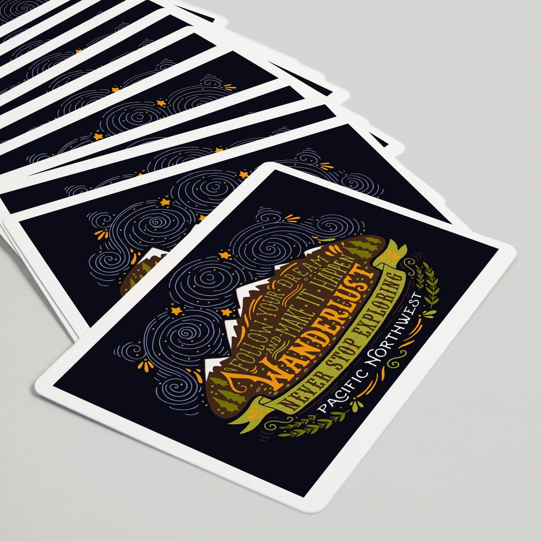 Playing Cards, Pacific Northwest, Wanderlust, Never Stop Exploring, 52 Card Deck with Jokers in Box, Unique Art Cards Lantern Press 