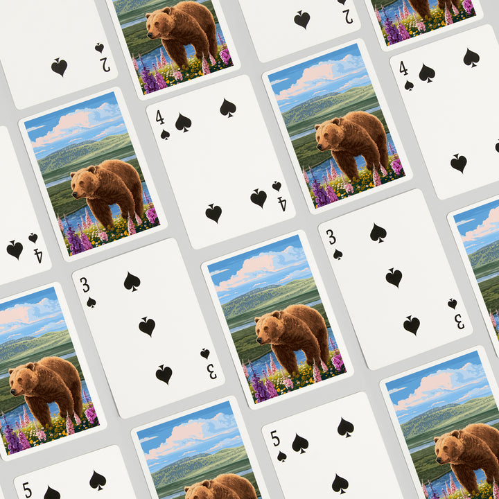 Playing Cards, Painterly, Grizzly Bear in Meadow, 52 Card Deck with Jokers in Box, Unique Art Cards Lantern Press 