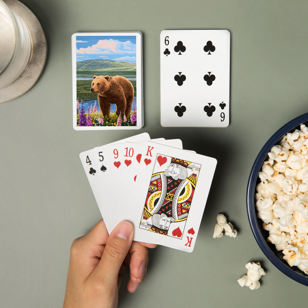Playing Cards, Painterly, Grizzly Bear in Meadow, 52 Card Deck with Jokers in Box, Unique Art Cards Lantern Press 