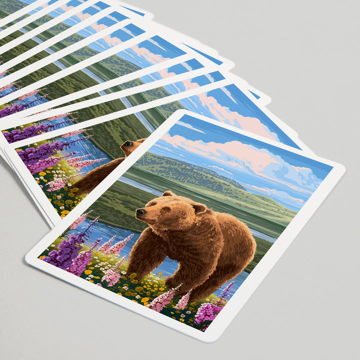 Playing Cards, Painterly, Grizzly Bear in Meadow, 52 Card Deck with Jokers in Box, Unique Art Cards Lantern Press 