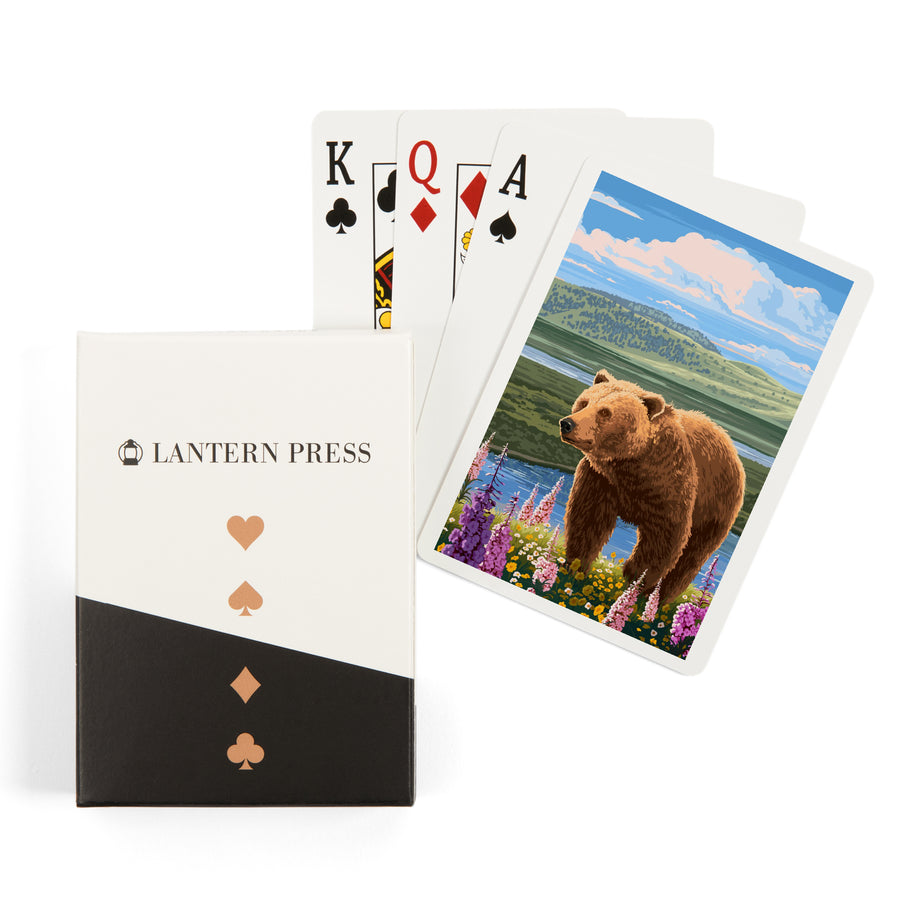 Playing Cards, Painterly, Grizzly Bear in Meadow, 52 Card Deck with Jokers in Box, Unique Art Cards Lantern Press 
