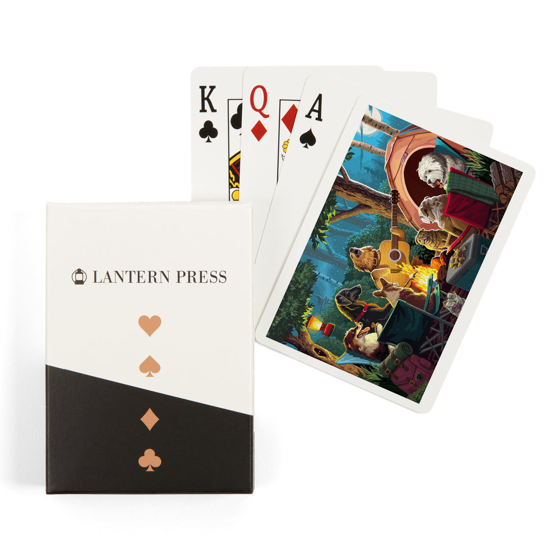 Playing Cards, Painterly, Pack Life, Dogs Around Campfire, 52 Card Deck with Jokers in Box, Unique Art Cards Lantern Press 