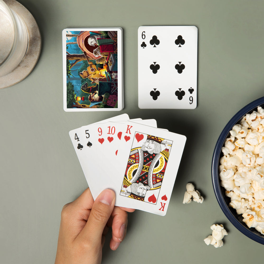 Playing Cards, Painterly, Pack Life, Dogs Around Campfire, 52 Card Deck with Jokers in Box, Unique Art Cards Lantern Press 
